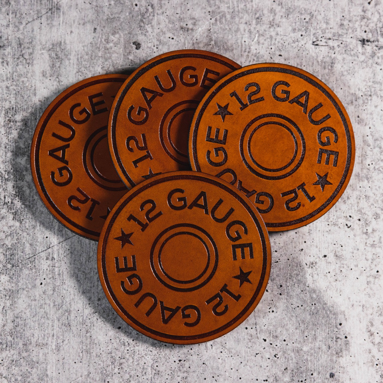 Leather 12 Gauge Coaster Set