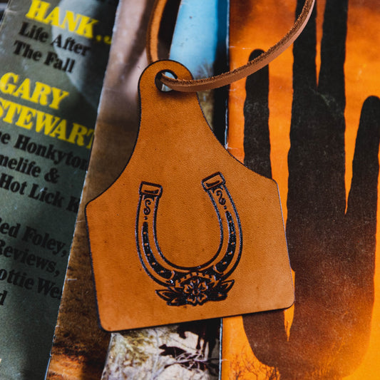 Leather Cowtag Car Freshie | Horseshoe